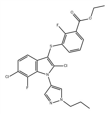 Benzojeva kiselina, 3-[[2,6-dikloro-7-fluoro-1-(1-propil-1H-pirazol-4-il )-1H-indol-3-il]tio]-2-fluoro-, etil ester (ACI) CAS br.: 1782070-79-4